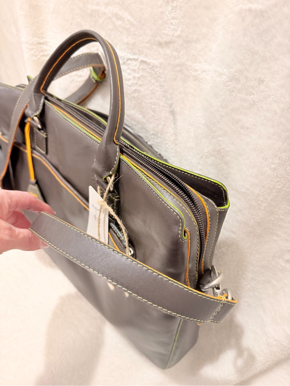 Mywalit Leather Laptop Briefcase Work Bag Brown Multicolor Crossbody - Picture 10 of 10